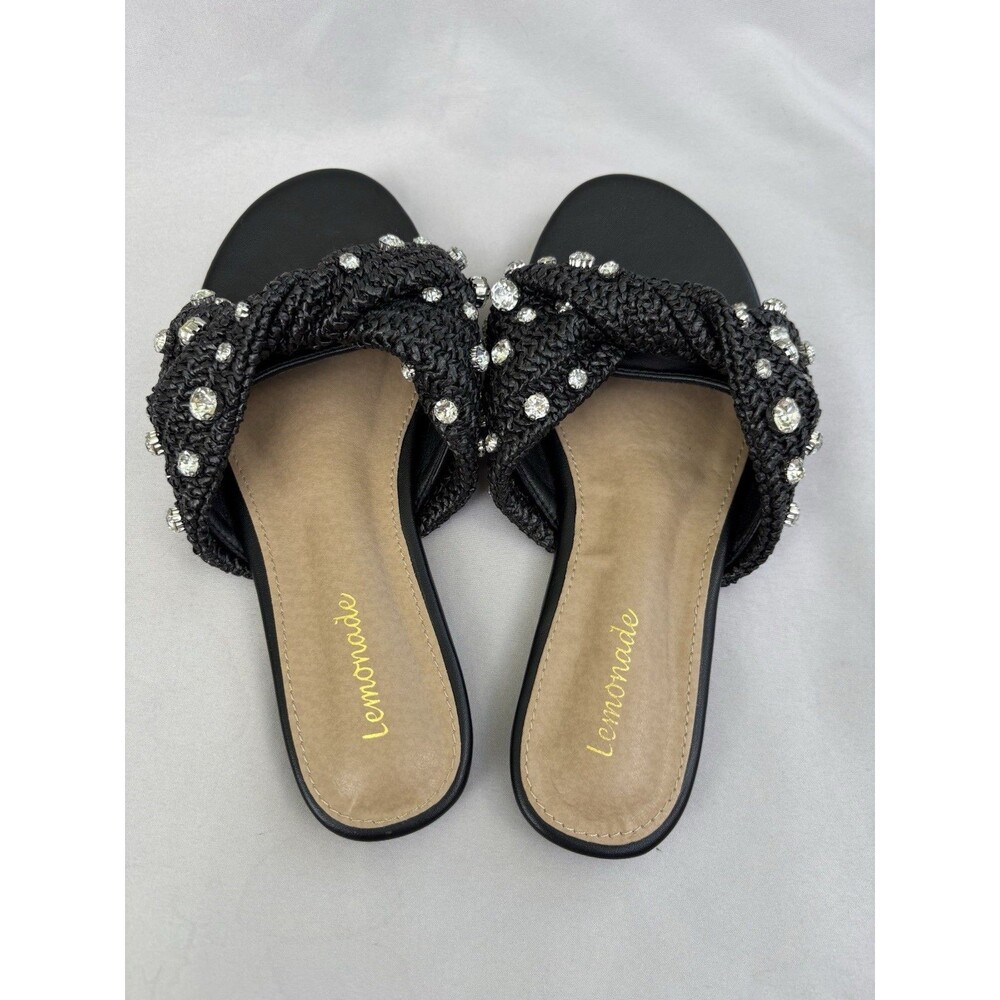 Lemonade Black Rhinestone Crisscross Slip-On Slide Sandals Women’s Size 5.5 - Picture 3 of 5